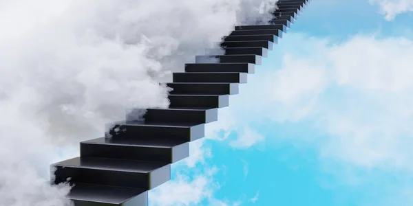 Stairway Climbing Upward Blue Cloudy Sky Background Black Solid Stairs — Stock Photo, Image