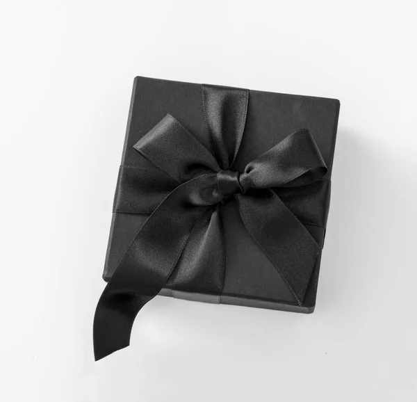 Black Friday Sale Christmas Presents Concept Gift Box Black Ribbon — Stock Photo, Image