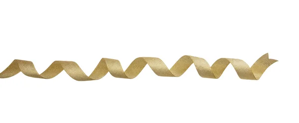 Goldband Isoliert Auf Weißem Hintergrund Glänzende Lockige Weihnachtsdekoration Banner Geschenke — Stockfoto