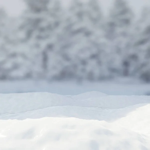 圣诞节 冬天的背景 白雪覆盖着森林树 雪花飘落 空的假日模板复制空间 3D渲染 — 图库照片