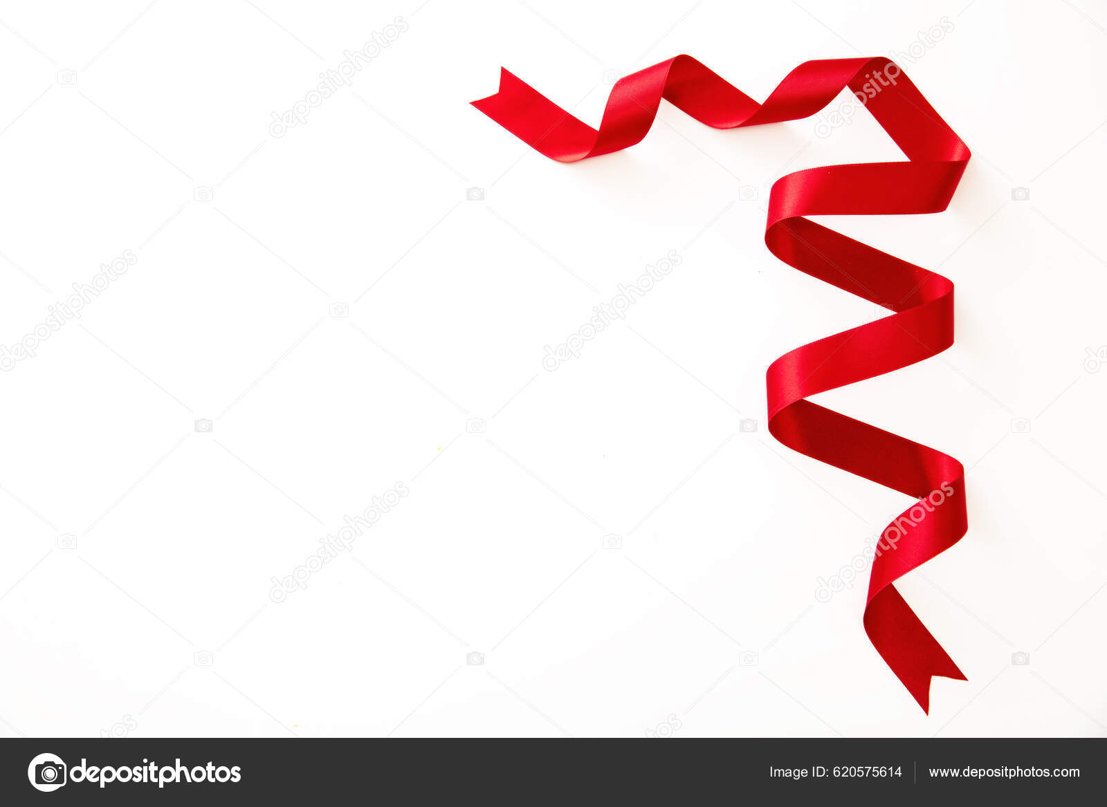 Red Ribbon Corner Isolated White Background Copy Space Christmas