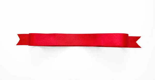 Valentine Day Riibbon Banner Red Satin Tape Isolated White Background — Stock Photo, Image