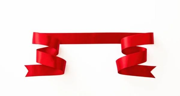 Walentynkowy Sztandar Wstążki Czerwona Satynowa Taśma Izolowana Białym Tle Widok — Zdjęcie stockowe