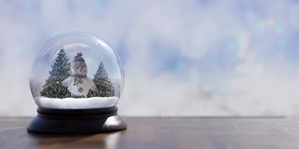 雪人的雪球 桌上的圣诞装饰 复制空间 节日贺卡模板 3D渲染 — 图库照片