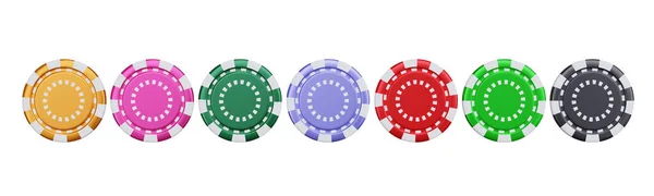 Casino Chip Poker Chips Een Rij Geïsoleerd Een Witte Achtergrond — Stockfoto