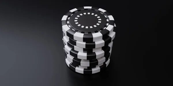 Casino Poker Chips Colore Nero Impilato Una Pila Sfondo Scuro — Foto Stock