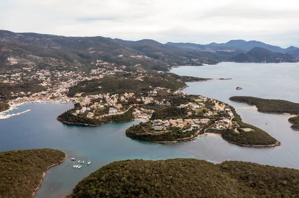 Syvota Yunanistan Sivota Kumlu Plajlarının Adaların Havadan Görünüşü Epirus Yon — Stok fotoğraf