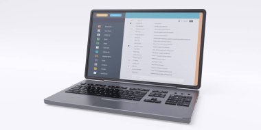 Client mail list on computer laptop screen isolated on white. Email message communication. 3d render