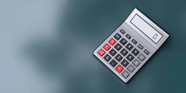 Kalkulator Srebrny Cyfrowy Zero Ekran Pusty Szary Niebieski Tło Metalowe — Zdjęcie stockowe