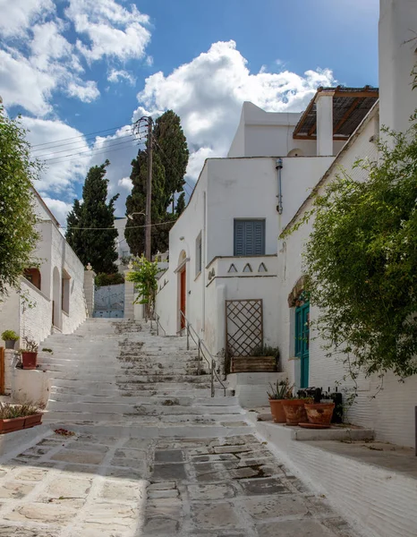 Greece Tinos Island Art Cycladic Architecture Pyrgos Village Paved Street — Stock Photo, Image