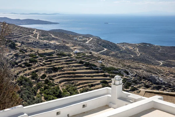Kykladen Griechenland Tinos Griechische Insel Weißes Hausdach Über Blauem Meer — Stockfoto