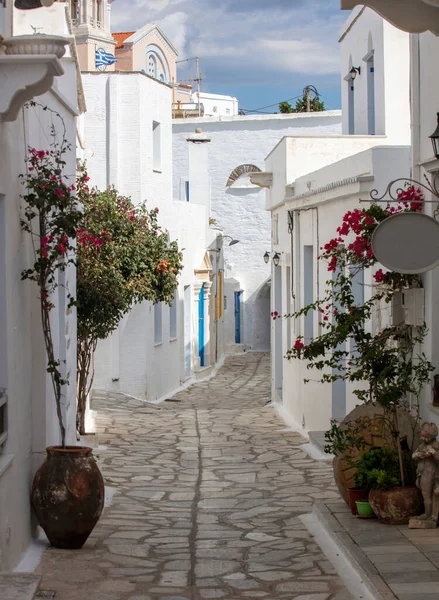 Isola Tinos Grecia Architettura Cicladica Bianco Blu Villaggio Pyrgos Vaso — Foto Stock