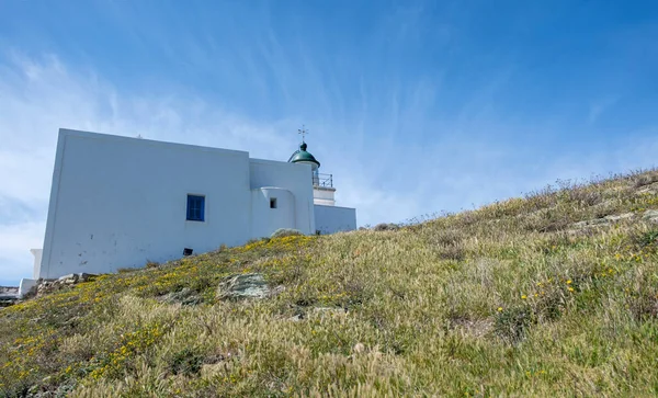 Cyclades Greece Kea Island Traditional Lighthouse White Building Blue Sky — Stock Photo, Image
