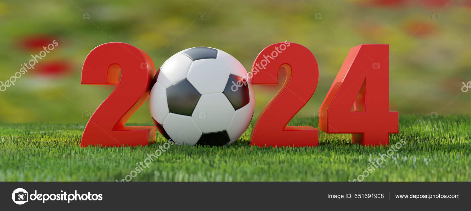 2025 Soccer Football New Year Number Soccer Ball Grass Field Stock
