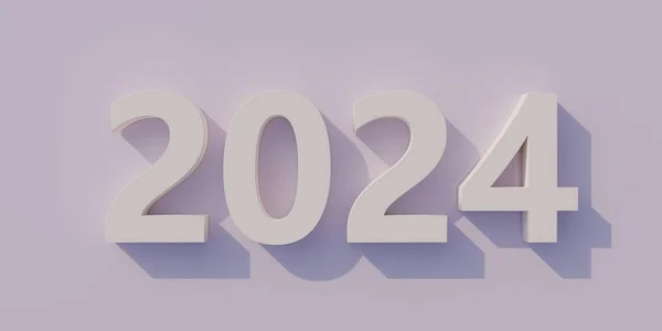 2024ハッピーニューイヤーグリーティングカードテンプレート 薄い紫の背景に白い色番号数字 創造的で繁栄した年を願っています 3Dレンデ — ストック写真