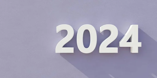 2024ハッピーニューイヤーグリーティングカードテンプレート 紫色の背景に白い数字 創造的で繁栄した年を願っています コピースペース 3Dレンデ — ストック写真