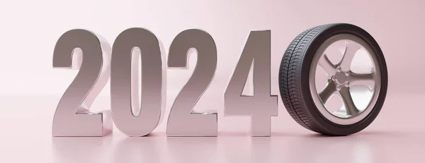 2024 분홍색 배경에 보라색 바퀴에 타이어를 운전자에게 — 스톡 사진