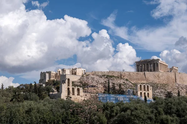 Atene Grecia Destinazione Archeologica Acropoli Tempio Del Partenone Sotto Sfondo — Foto Stock