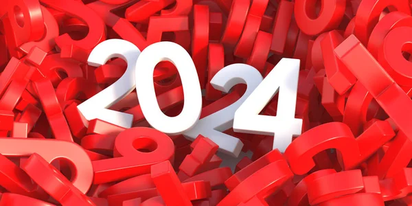 2024 Frohes Neues Jahr Weiße Zahl Vor Rotem Zufälligen Ziffernstapel — Stockfoto