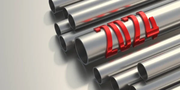 2024 Año Nuevo Número Rojo Tubo Tubo Metal Acero Industrial —  Fotos de Stock