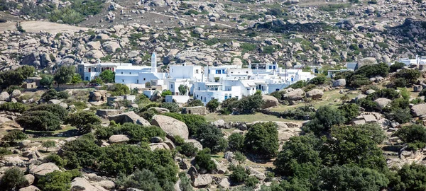 Grecja Wyspa Tinos Cyklady Panoramiczny Widok Bielone Domy Wiosce Volax — Zdjęcie stockowe