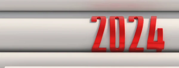 2024 Neujahr Rote Zahl Auf Weißen Pvc Rohren Hintergrund Kopierraum — Stockfoto
