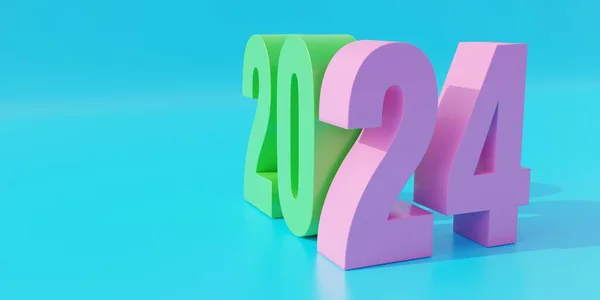 2024 Ευτυχισμένο Νέο Έτος Πράσινο Και Μωβ Ψηφίο Αριθμό Μπλε — Φωτογραφία Αρχείου