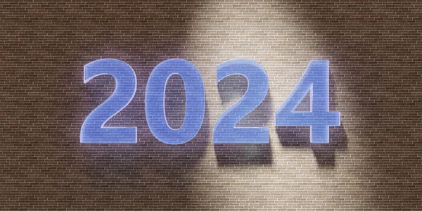 2024 Nytt Transparent Blått Nummer Brun Tegelvägg Bakgrund Textur Mall — Stockfoto