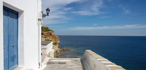 Andros Ilha Chora Cidade Cyclades Destino Grécia Calmo Vasto Mar — Fotografia de Stock