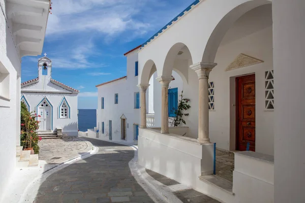 Andros Ilha Chora Cidade Cyclades Grécia Agia Varvara Igreja Ortodoxa — Fotografia de Stock