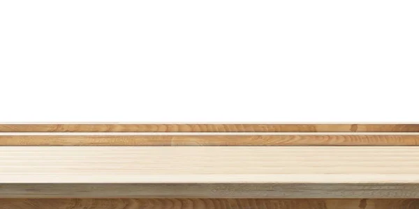 Tavolo Legno Vuoto Sfondo Bianco Modello Visualizzazione Del Prodotto Vista — Foto Stock