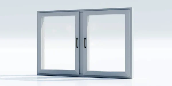 聚氯乙烯塑料新的灰色框架封闭的窗户隔离切割空白的背景 复制空间 办公室内部广告模板 3D渲染 — 图库照片