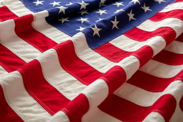 Amerikai Zászlóhullám Háttér Közelkép Amerikai Nemzeti Ünnep Emléknap Függetlenség Napja — Stock Fotó
