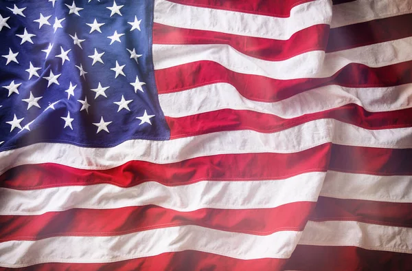 美国国旗浪潮背景特写 美国国庆 纪念和独立日 7月4日概念 — 图库照片