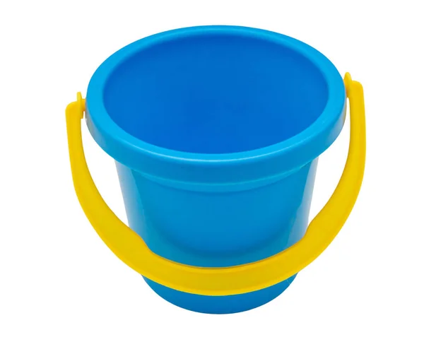 Blauer Eimer Spielzeug Mit Gelbem Griff Isoliert Auf Transparentem Hintergrund — Stockfoto
