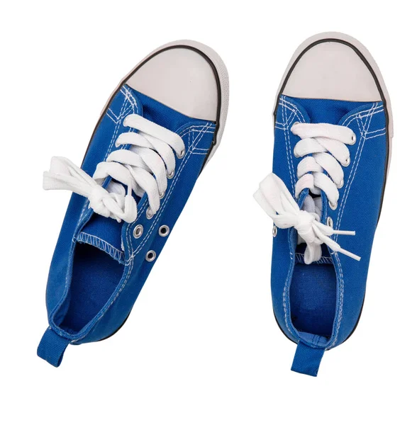 Sneakers Blauw Canvas Schoenen Geïsoleerd Transparante Achtergrond Bovenaanzicht — Stockfoto