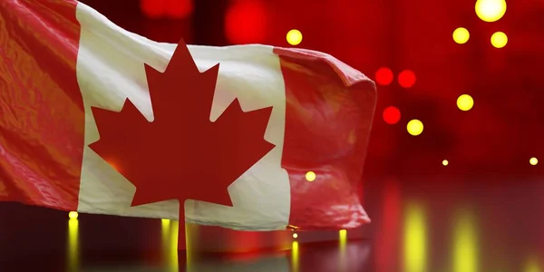Canada Dag Canadese Nationale Feestdag Vlag Zwaaien Bokeh Lichten Achtergrond — Stockfoto