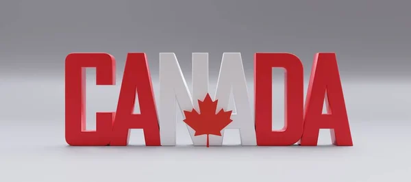 加拿大日 加拿大国庆节 红色和白色文字和枫叶隔离在白色上 3D渲染 — 图库照片