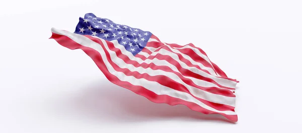 Americká Vlajka Vlnící Izolovaně Bílém Pozadí Americký Národní Svátek Července — Stock fotografie