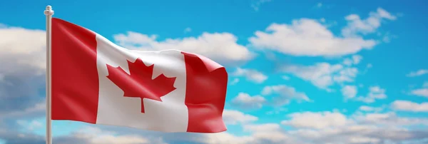 Kanada Tag Kanadischer Nationalfeiertag Flagge Weht Auf Blauem Himmelhintergrund Banner — Stockfoto