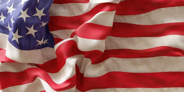 美国国旗浪潮背景 美国国定假日 纪念独立日 7月4日 3D渲染 — 图库照片