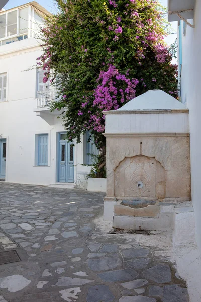Yunani Pulau Tinos Kota Hora Cyclades Air Mancur Batu Klasik — Stok Foto