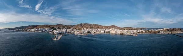 Tinos Insel Hora Stadt Kykladen Griechenland Luftdrohne Panoramablick Auf Hafen — Stockfoto