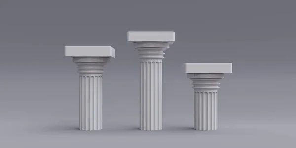 三个白领领奖台空旷的灰色背景古典多伦节奏大理石柱 文明建筑 复制空间 3D渲染 — 图库照片