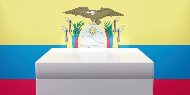 Ekvador seçimleri, oy sandığı ve ulusal bayrak. 3d hazırlayıcı