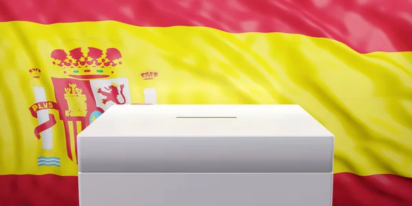 西班牙选举 投票箱和国旗 3D渲染 — 图库照片