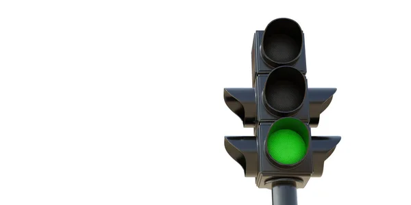 Zöld Közlekedési Lámpa Elszigetelt Fehér Háttérrel Jel Koncepció — Stock Fotó