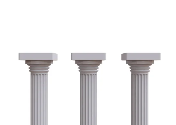 Three Marble Pillars Columns Ancient Greek Isolated White Background — Stock Photo, Image