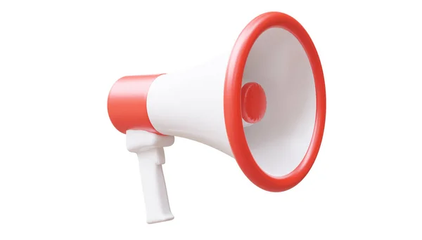 Roter Tragbarer Bullhorn Megaphon Lautsprecher Isoliert Auf Weiß Durchsagekonzept Darstellung — Stockfoto