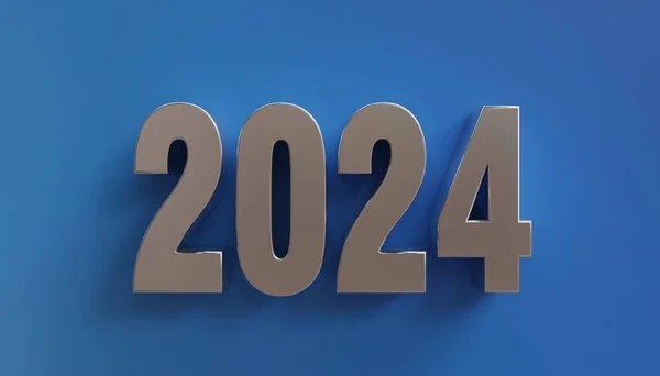 2024 Gelukkig Creatief Voorspoedig Nieuwjaar Grijs Cijfer Blauwe Achtergrond Wenskaart — Stockfoto